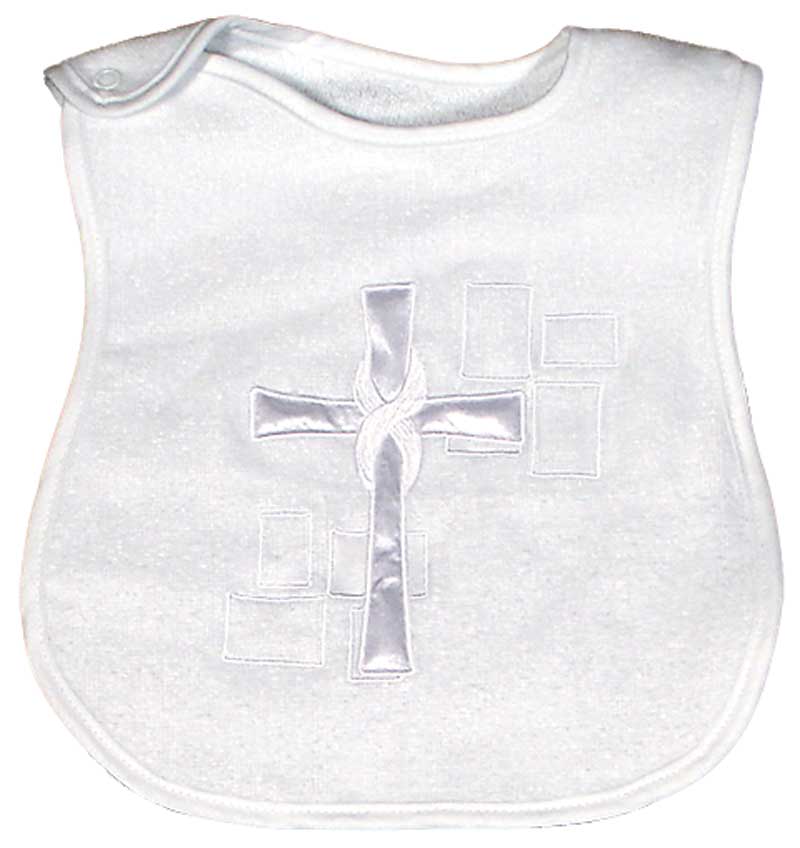 #A82135 Satin Cross Appliqued and Embroidered Bib